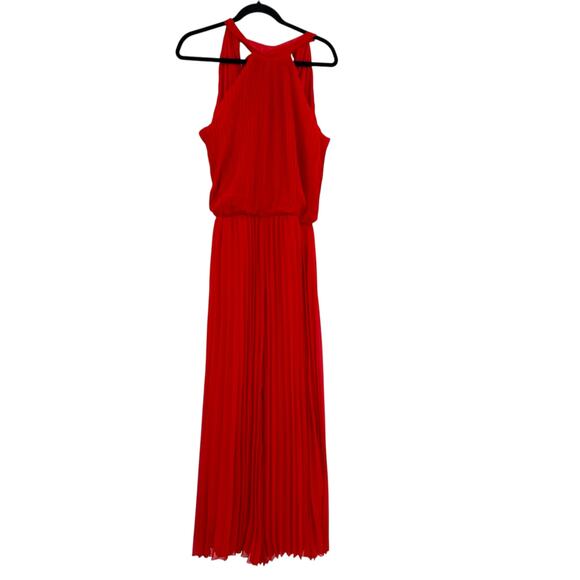 Meghan Los Angeles Wild Orchid Pleat Jumpsuit Halter Tomato Red Size‎ Small - Picture 2 of 15